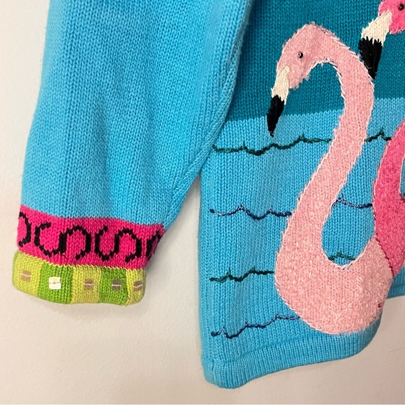 Vintage Storybook Knits Sweater Summertime Florida Flamingos Cardigan Size Small - Picture 4 of 8